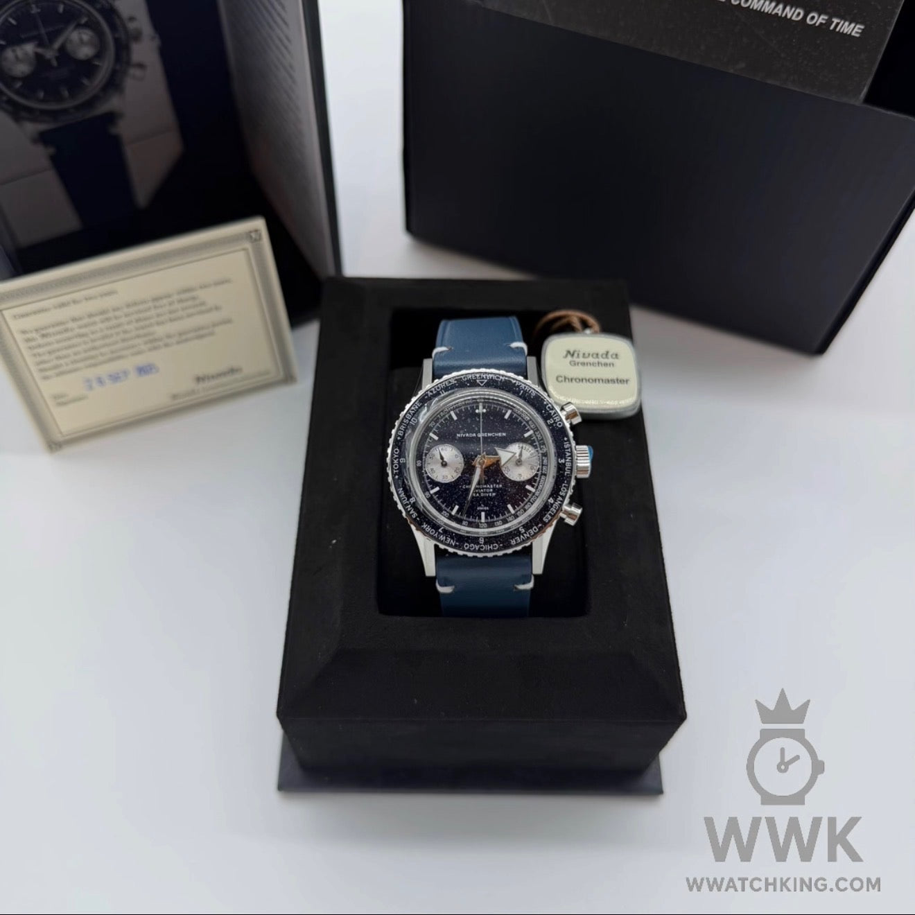 Nivada Grenchen 'Chronograph Valjoux 23 Adventureline Blue' | Limited Edition of 25 | Ref. 86059M21 | Strap | Full Set